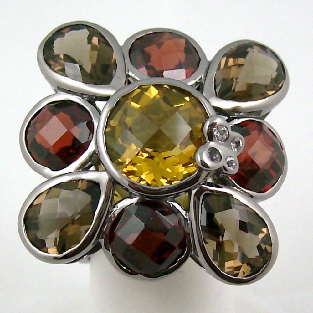 Sima K 13.55ct Honey Quartz & Gemstone Flower Ring - Picture 7 of 8